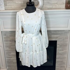 Lea & Viola Babydoll Ivory with gold dress Size Small